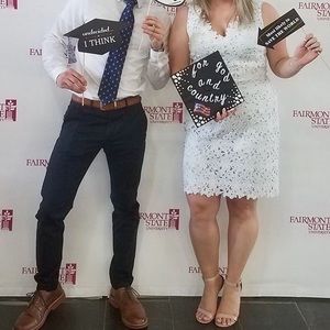 White Lace LOFT Dress with Baby Blue Underlay